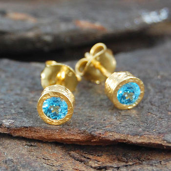 Blue Topaz Gold November Birthstone Stud Earrings