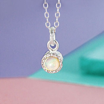 Opal Sterling Silver October Birthstone Pendant Necklace
