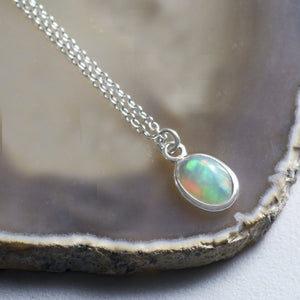 Welo Opal Sterling Silver October Birthstone Necklace