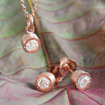 White Topaz Rose Gold November Birthstone Stud Earrings and Necklace Jewellery Set