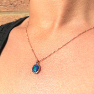 Gold/Rose Gold Black Opal Birthstone Necklace Pendant