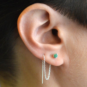 Emerald May Birthstone Sterling Silver Chain Threader Earrings
