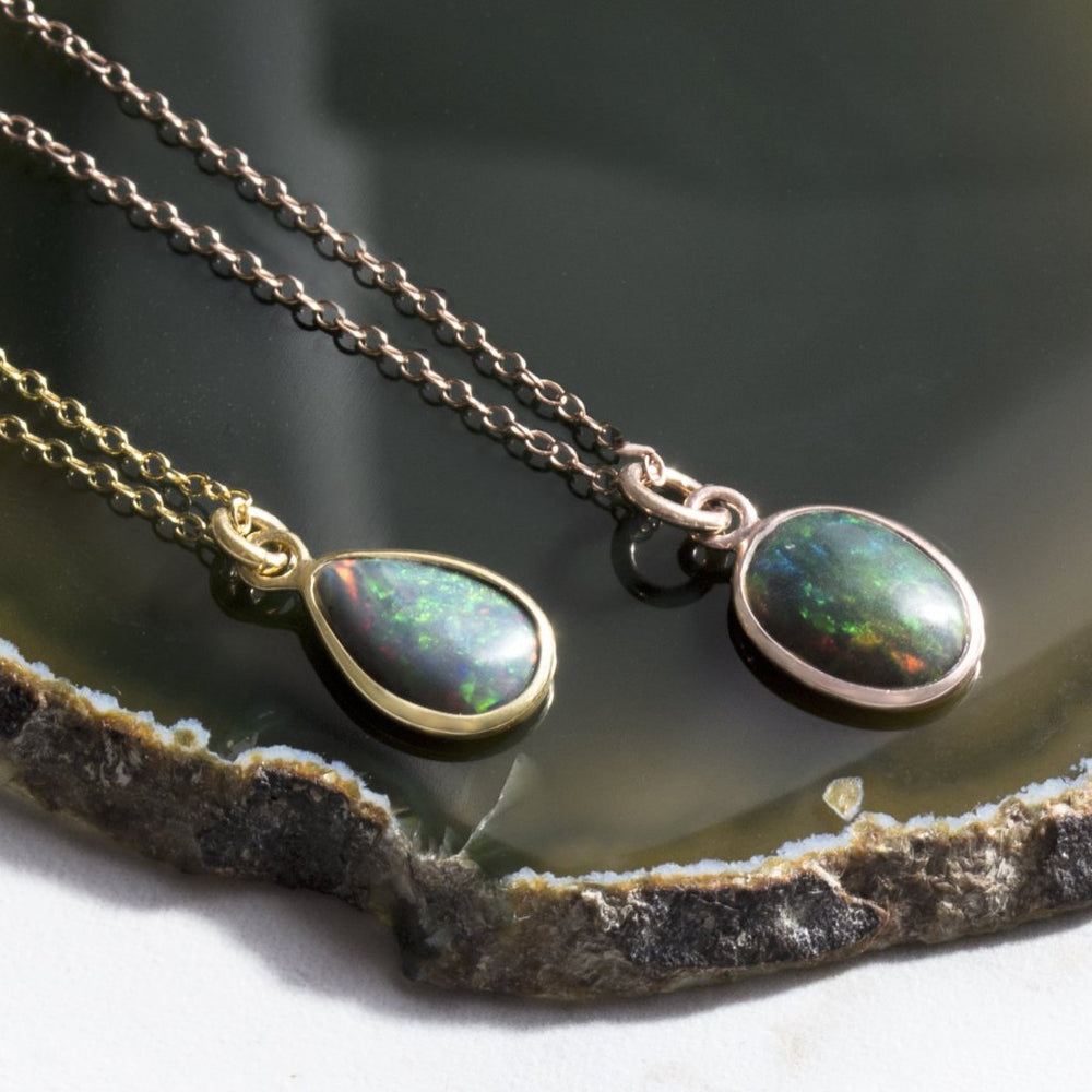 Gold/Rose Gold Black Opal Birthstone Necklace Pendant