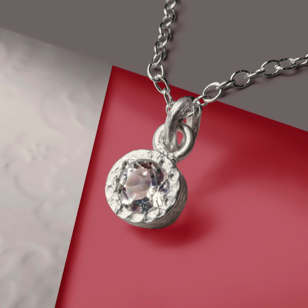  White Topaz Sterling Silver November Birthstone Pendant Necklace 