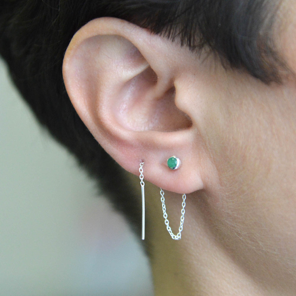 Emerald May Birthstone Sterling Silver Threader Earrings