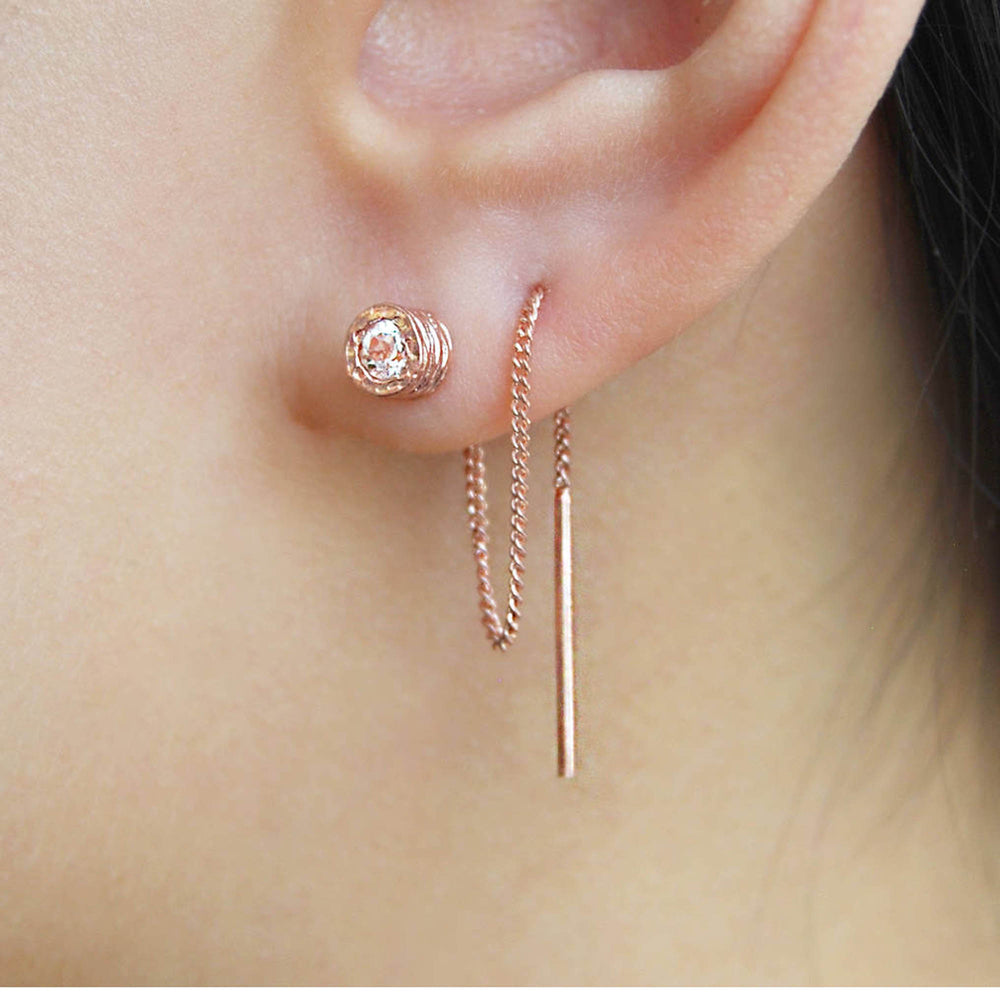 White Topaz November Birthstone Rose Gold Threader Earrings