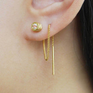 White Topaz November Birthstone Gold Threader Earrings