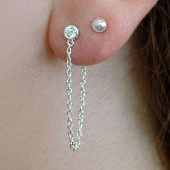 Sterling Silver White Topaz November Birthstone Chain Drop Earrings