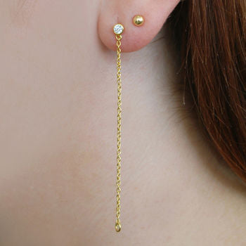 18k Gold Vermeil White Topaz November Birthstone Chain Drop Earrings