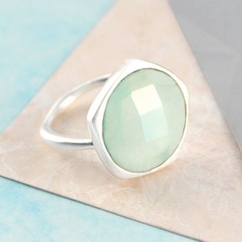 Aqua Chalcedony Sterling Silver Semi Precious Gemstone Ring