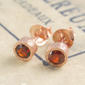 January Garnet Birthstone Rose Gold Stud Earrings