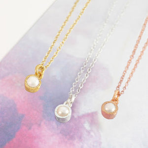 Silver And Gold Birthstone White Pearl Necklace