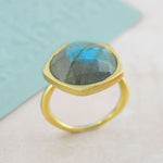 Genuine Labradorite Gold Gemstone Ring