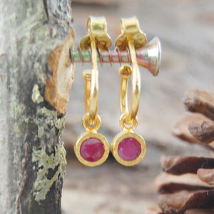 Gold And Pink Ruby Hoop Earrings