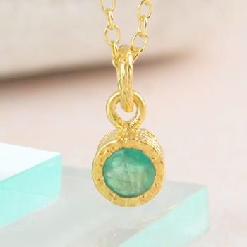 Green Emerald May Birthstone Gold Necklace