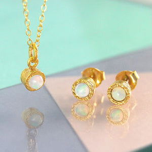 Opal October Birthstone Gold Jewellery Set