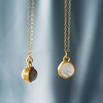 Moonstone And Labradorite Reversible Gold Charm Necklace