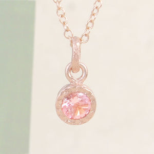 Pink Tourmaline Rose Gold October Birthstone Pendant Necklace