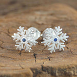 Silver Snowflake Blue Sapphire Earrings