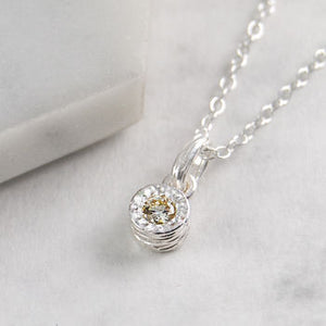 Genuine White Diamond Textured Solitaire Necklace