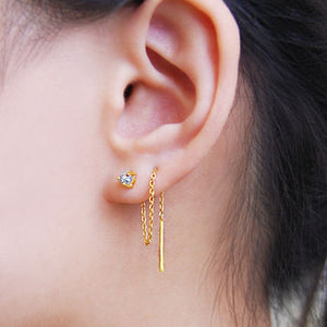 Rose Gold Raw Diamond Chain Threader Earrings