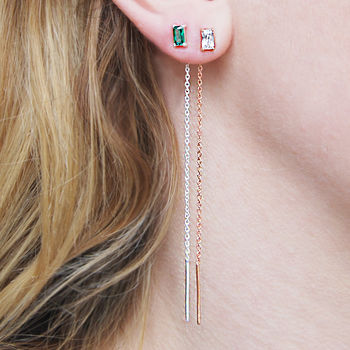Rose Gold White Topaz Geometric Threader Earrings
