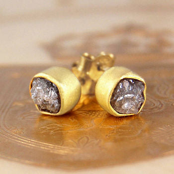 Rough Diamond Gold Stud Earrings