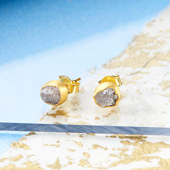 Rough Diamond Gold Stud Earrings