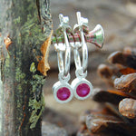 Pink Ruby Silver Circular Hoop Earrings