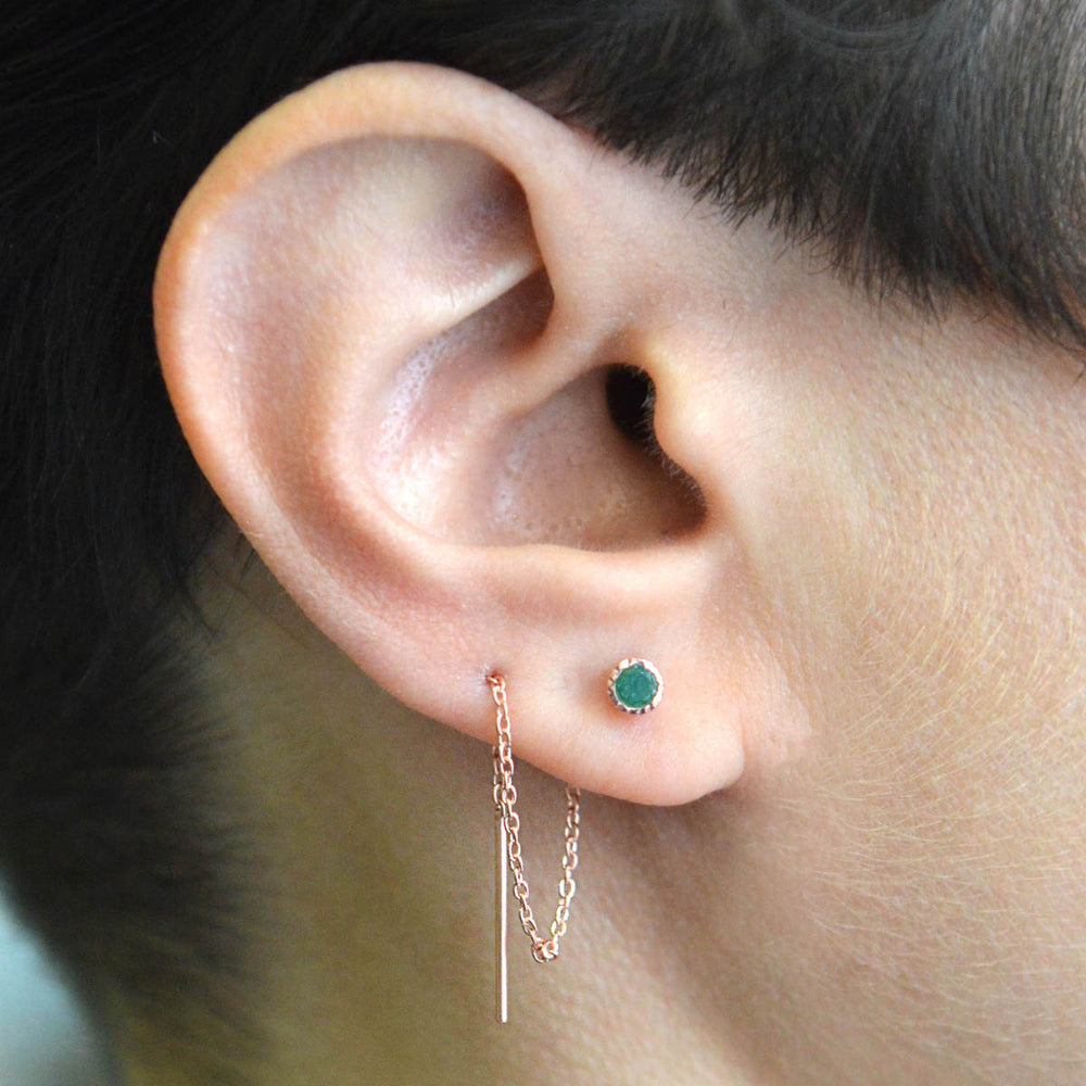 Emerald May Birthstone Rose Gold Vermeil Threader Earrings
