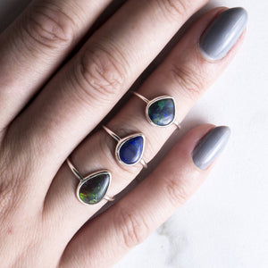 Black Opal October Birthstone Silver Ring