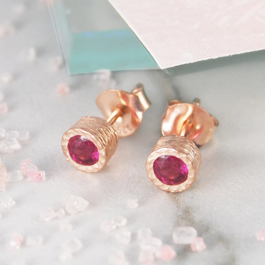 Ruby July Birthstone Rose Gold Stud Earrings