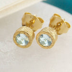 Aquamarine March Birthstone Gold Stud Earrings