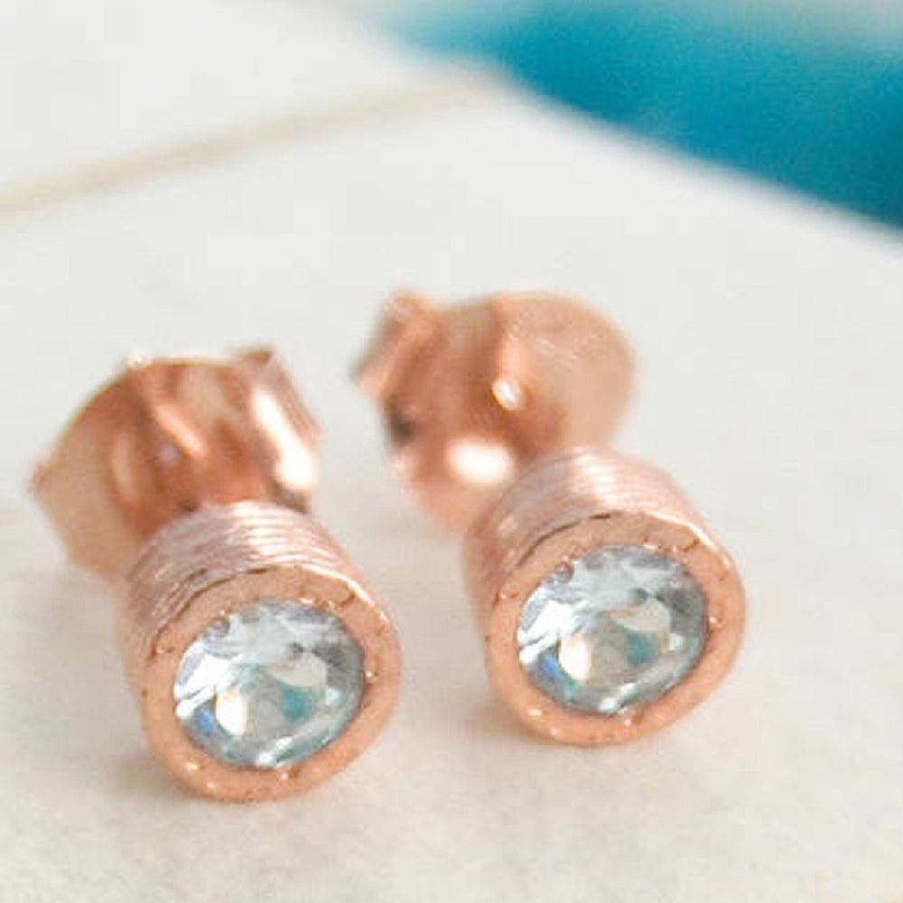 Aquamarine March Birthstone Rose Gold Stud Earrings