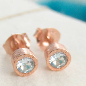 Aquamarine March Birthstone Rose Gold Stud Earrings