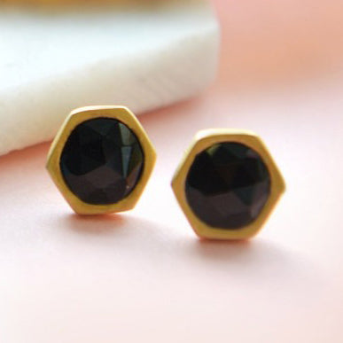 Black Spinel Faceted Gold Gemstone Earrings