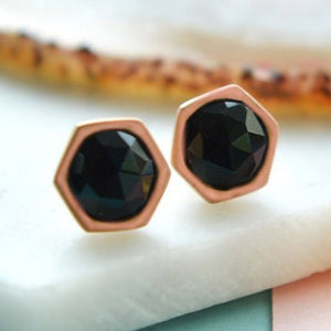 Black Spinel Faceted Gold Gemstone Earrings
