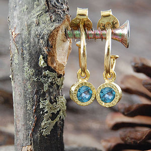 Blue Topaz Gold November Birthstone Huggie Hoop Earrings