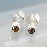Champagne Diamond April Birthstone Sterling Silver Stud Earrings