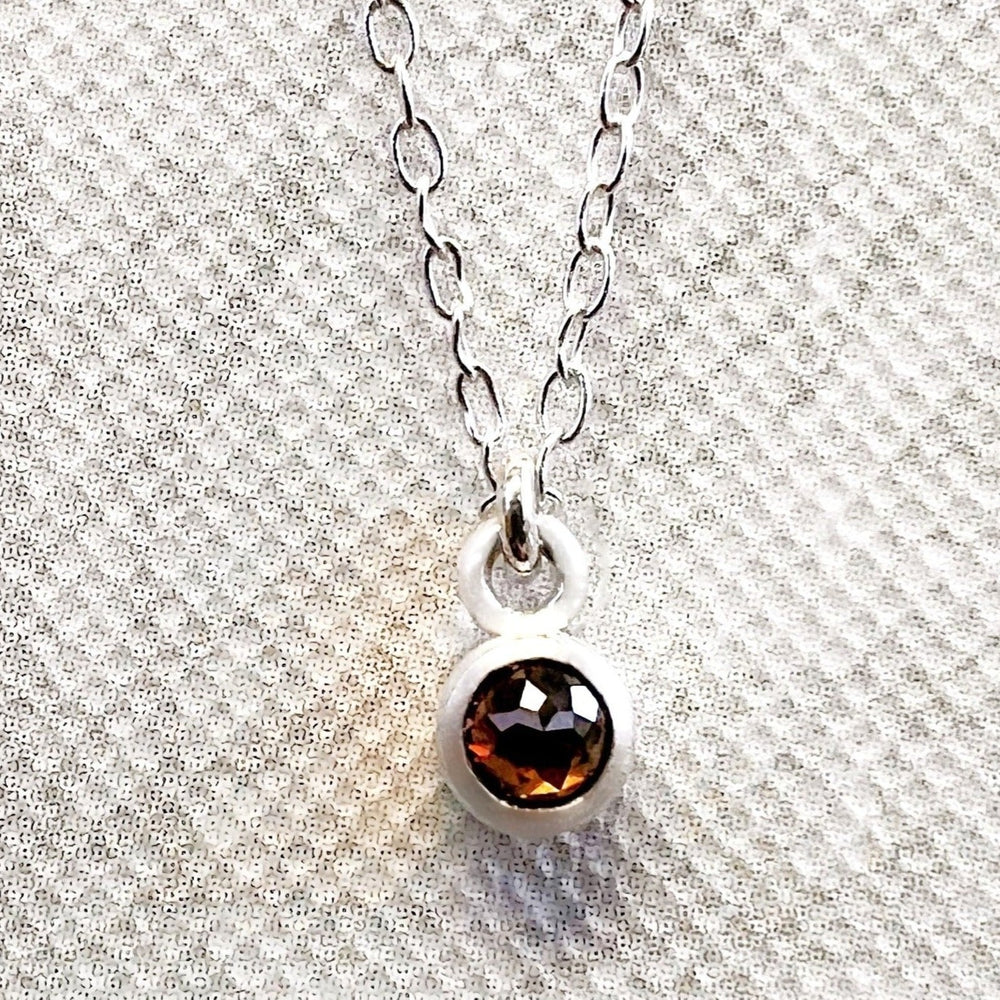 Champagne Diamond April Birthstone Sterling Silver Pendant Necklace