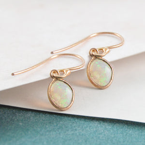 
            
                Load image into Gallery viewer, Ethiopian Opal October Birthstone Rose Gold Drop Earrings
            
        