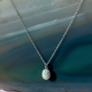 
            
                Load image into Gallery viewer, Welo Opal Sterling Silver October Birthstone Necklace
            
        