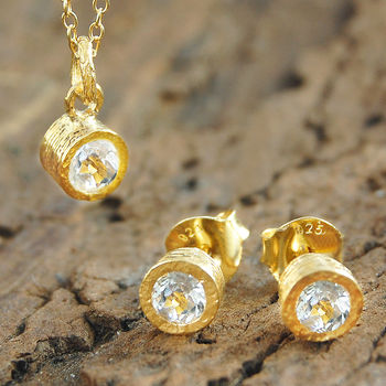 White Topaz Gold November Birthstone Pendant Necklace and Stud Earrings Jewellery Set