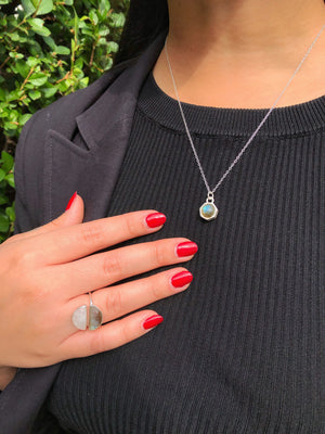 Moonstone And Labradorite Sterling Silver Charm Necklace and Ring Jewellery Set