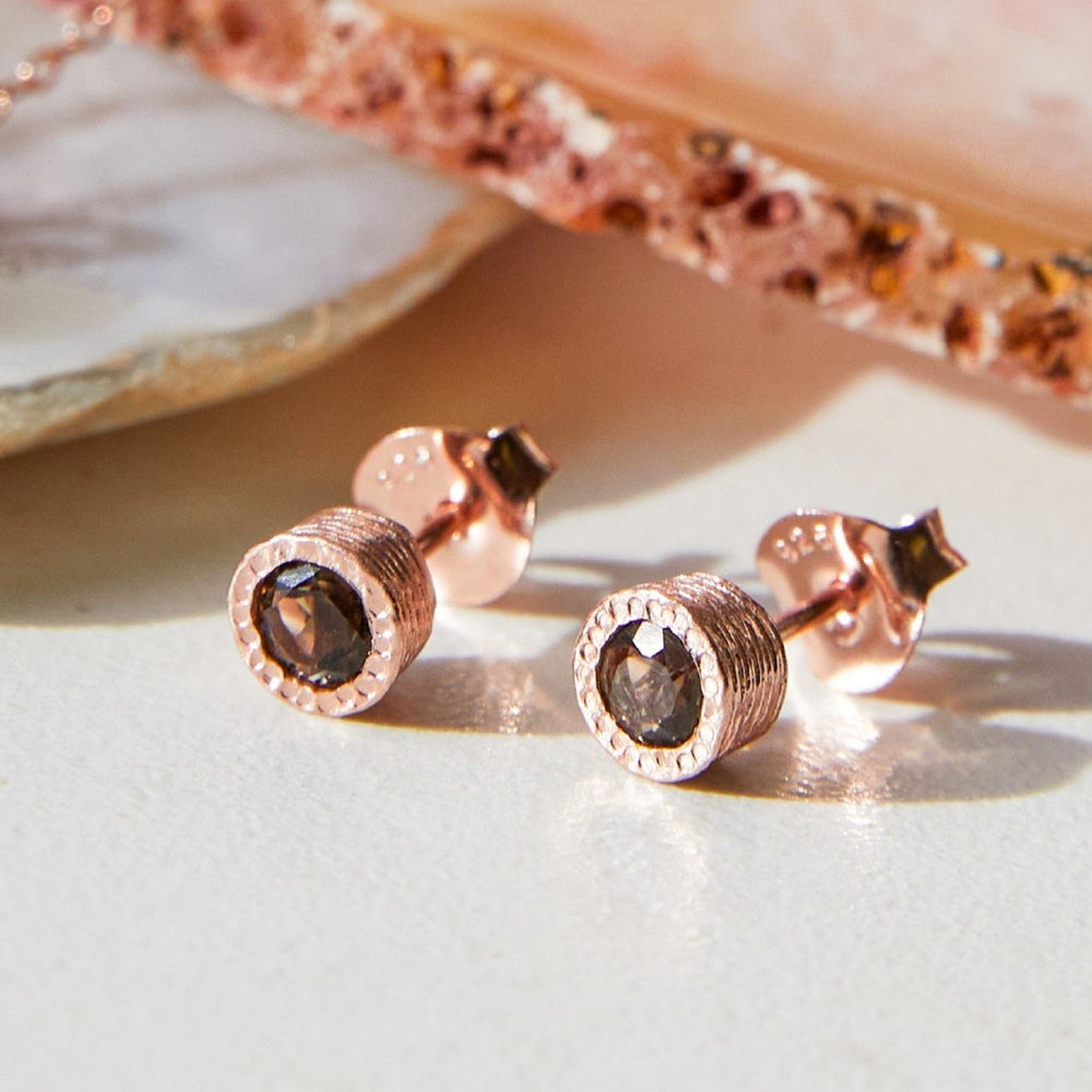 
            
                Load image into Gallery viewer, Rose Gold And Smokey Quartz Circle Stud Earrings
            
        