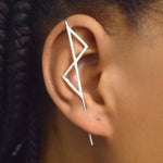 Silver Geometric Topaz Triangle Ear Cuffs Earrings