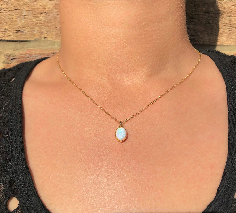 
            
                Load image into Gallery viewer, Ethiopian Opal October Birthstone Gold Necklace
            
        