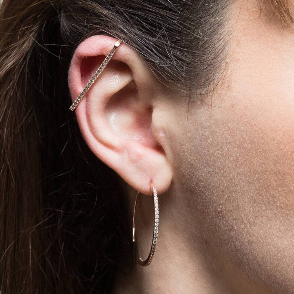 Rose Gold Cartilage White Topaz Hoop Earrings Ear Cuffs