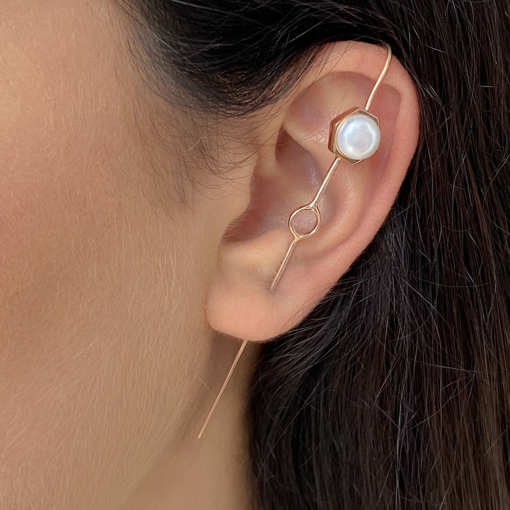 Gold White Pearl Ear Cuff Earrings
