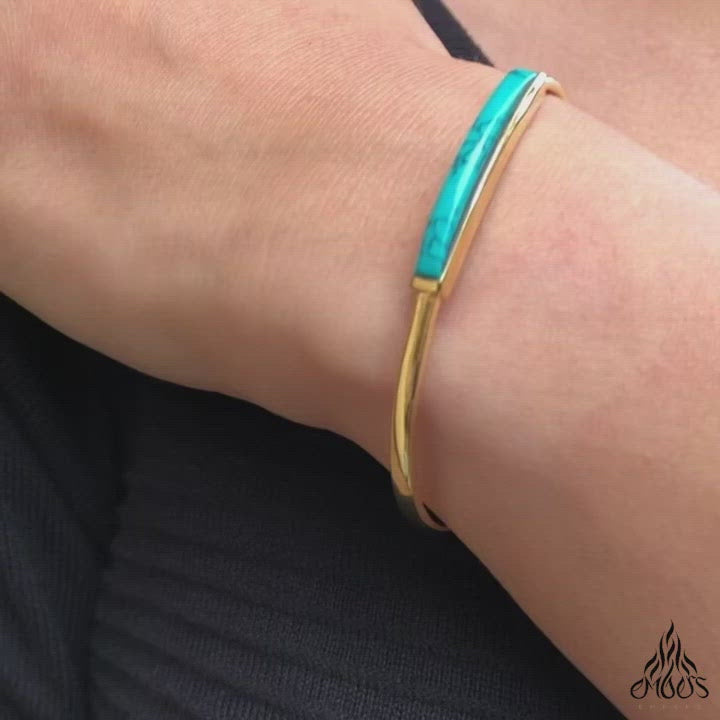 
            
                Load and play video in Gallery viewer, Turquoise December Birthstone  Gold Bangle
            
        